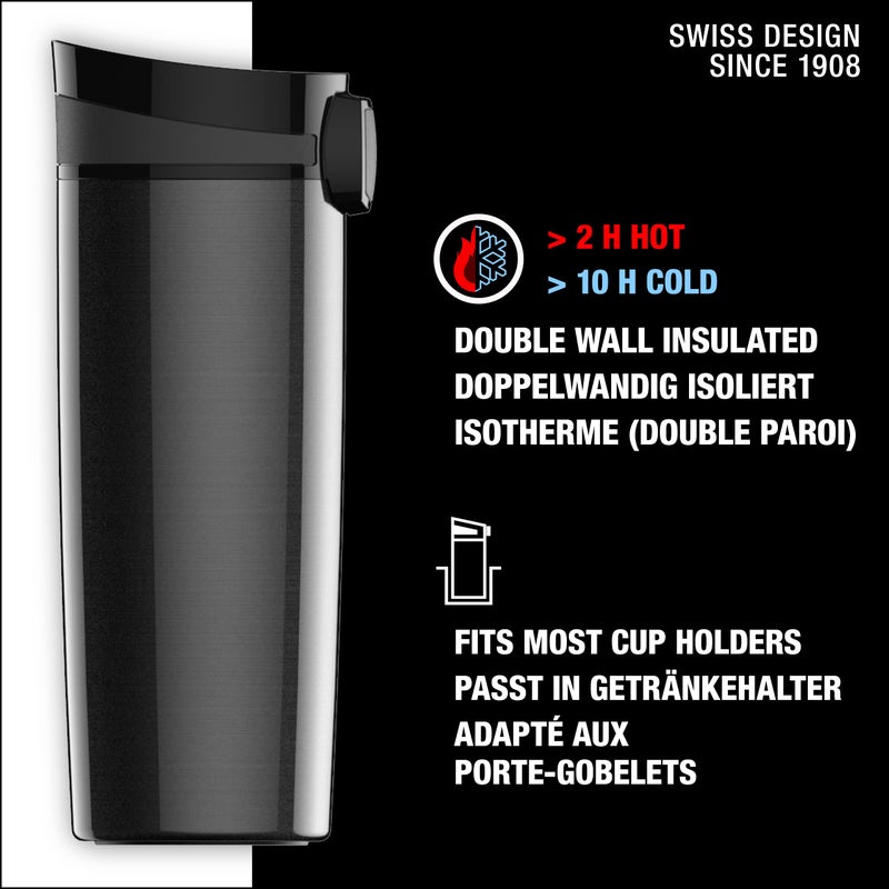 Sigg - Insulated Coffee Cup - Travel Mug Miracle Black - Hot & Cold. Leakproof. BPA Free - 18/8 Stainless Steel - 16 Oz - Image 2